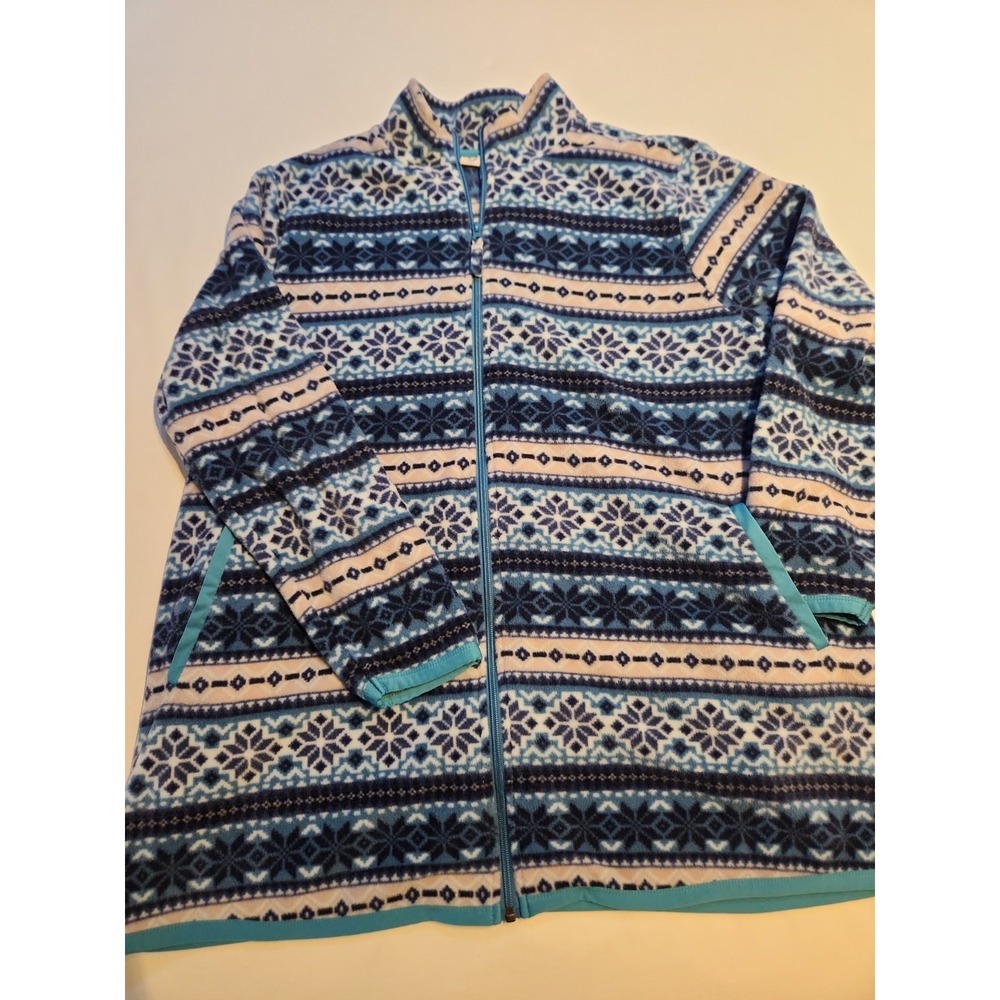 Woman Within Blue Fair Isle Snowflake Fleece Zip Up Jacket Plus Size 1X 22/24